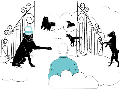 Men wants to go to dog heaven design illustration web