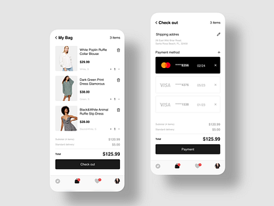 Monroe App - Check Out Concept app cart checkout clean concept app eccomerce graphic minimal payment payment method product shop shopping shopping cart ui uidesign uiux