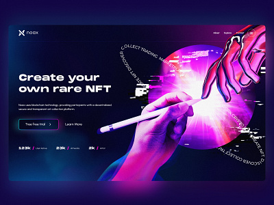 NFT Crypto Art Creator AI Header artificial intelegence clean colorful crypto futuristic header landing marketplace nft ui