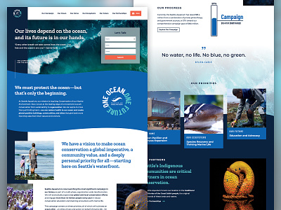 Seattle Aquarium - One Ocean One Future blue campaign conservation home page mission ocean photography ui water website