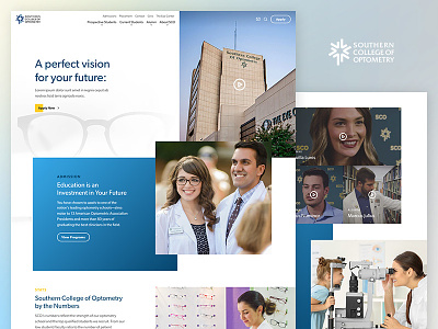 Southern College of Optometry clean homepage medical modern optometry ui video vision web design