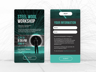 Steel Wool Workshop event form mobile photography rsvp sign up signup website workshop