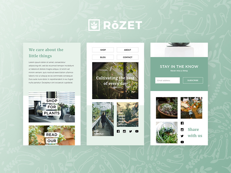 Rozet Mobile Website shop screens growth life green ui homepage plants garden website mobile