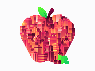 Little Worm, Big Apple apple architecture building city cute fruit illustration new york nyc skyline skyscraper vector worm