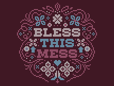 Bless This Mess cross stitch floral pixel typography
