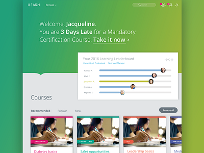 Internal Learning System Catalogue certifications learning medical personalization ui design ux design