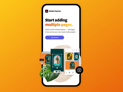 Adobe Express hero image: Multiple Pages adobe adobe express branding color design email gradient illustration marketing mobile mobile design orange plant vector