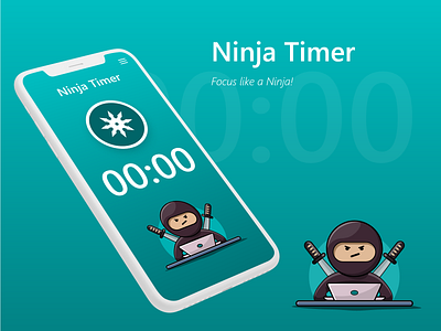 Pomodoro/Timer app concept app focus illustration mobile app ninja pomodoro timer timer app