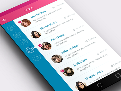 Sidebar simple menu with inbox UI prototype android menu messenger mobile navigation ui