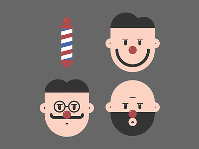 Three Brothers Barbershop badge barber branding bysamuelryu character face identity logo mark pierrot shield