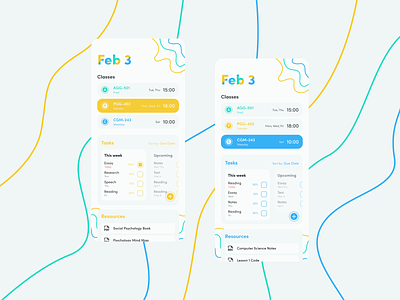 Task App for Students aqua blue class date design planner resources task todo ui uidesign yellow
