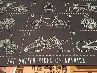United Bikes of America artcrank bikes illustration poster states