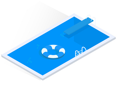 Swimming pool with life guard design illustration isometric illustration ui vector