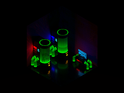 The Lab 3d alien dark display experiment futuristic heal hibernation incubators life liquid magicavoxel reflection science fiction scifi technology tubes voxel voxelart