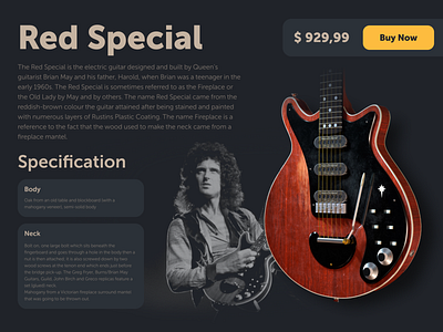 Red Special Guitar card design dribble guitar landing queen shop shopping cart ui ux web webdesign website