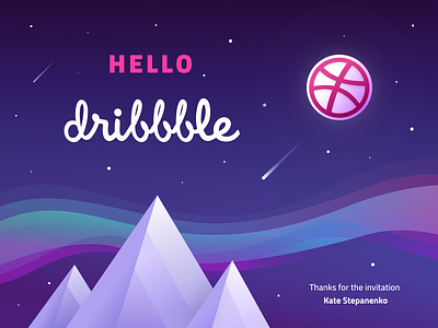 Hello Dribbble! design first shot flat hello dribbble illustration moon northern lights vector