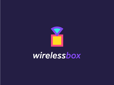 Wirelessbox logo mark design box logo modern pink purple signal wireless yellow