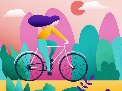 Girl riding a bicycle on countryside... concept creative design illustration ui vector