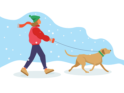 Walking the dog. Winter miracles. concept design illustration vector
