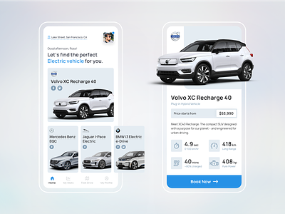 Electric Vehicle App app app design booking app car car app car booking car booking app cards ui electric cars electric vehicle electric vehicle app mobile app mobile app design modern design product page productdesign ui uidesign visual design volvo