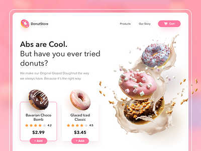Donut Landing Page 3d abstract cards ui cart design trends donut shop donuts hero section interface landing page logo design product design rating ui design ui ux ux design web web design website website design