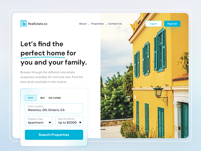 Real Estate Landing Page apartment app branding daily ui design hero section ios landing page logo design product design property real estate rental search typography ui ux web web design website website design