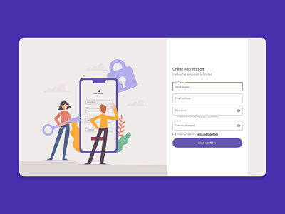 Online Registration Concept account color concept create design form ilustrator lightcolor online purple registration theme toon