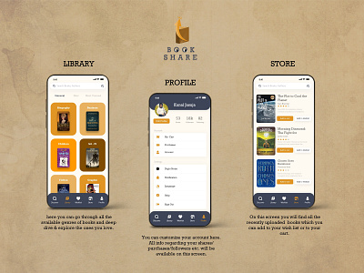 Book Share App Screens ( Concept ) book book cover buy concept concept art joks library novel profile science sell share store story study