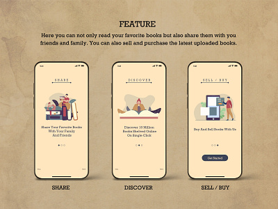 Book Share App ( Concept ) Splash Screens all app art books buy color discover for fun look nonuser online sell share them user vintage