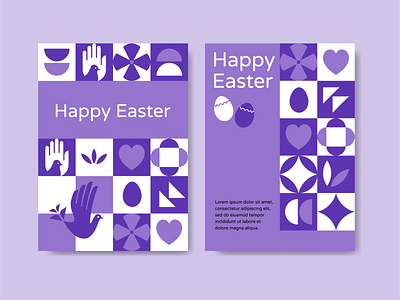 Neo Geometric Vector Easter posters. abstract colorful cross dove easter eggs flat geometry happy heart holiday modern neo geometric peace poster shape trendy vector violet white