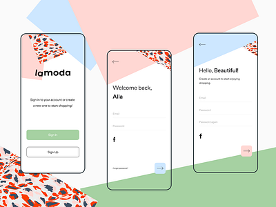 Lamoda authorization redesign app autorisation branding clean design illustration login minimal mobile pink shopping sign in sign up ui ux