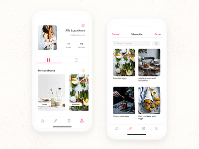 Food recipe app aesthetic animation app clean design food foodapp minimal mobile pink profile ui ux