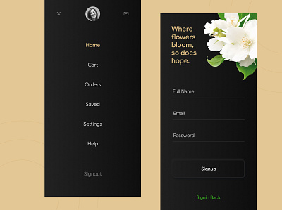 Where flowers bloom, so does hope! app ui daily ui dark login dark ui flower flower app flower shop flower store flowers lily login menu modern login rose shopping shopping app slider menu sri lanka store