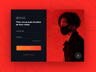 Dark Login/Signin Screen china chinese dark food health healthy japan login login page login screen organisation organization password register register page signin signup virus who world health