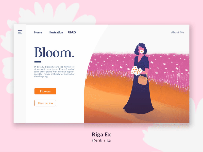 Bloom design illustration indonesia landing page layout ui uiux ux vector web website woman woman illustration woman portrait