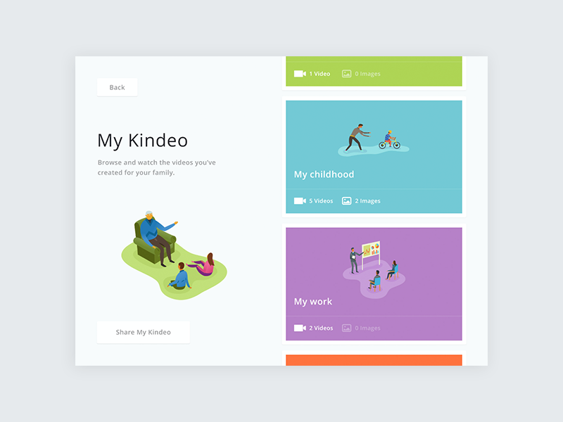 My Kindeo share product design past ipad illustration generations family elder conception children animation agile