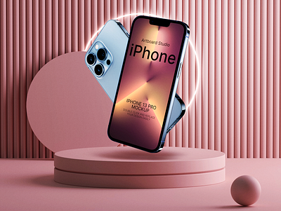 3D Mockup Scene 3d branding design device graphic design iphone iphone13 iphone13pro mockup modelling pink rendering