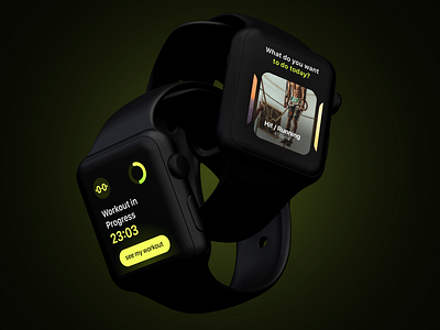 Fitness & Workout - Watch App apple watch apple watch design dark dark mode fitness green gym interface running ui ux