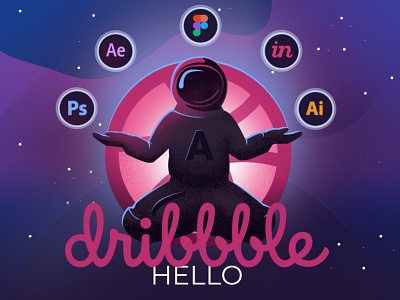 Hello Dribbble! austronaut design hello hello dribble illustration photoshop space welcome