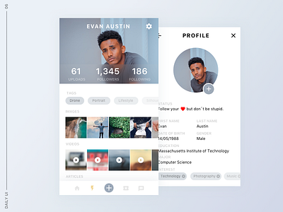 Daily UI #06 / User Profile app clean dailyui flat light minimal settings ui user profile ux