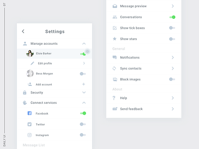 Daily UI #07 / Settings account app clean dailyui light minimal settings ui ux