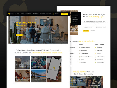 ColabSpace :: Homepage amenities button clean collaborate desktop entertainment hover icons lodging map property real estate services slider ux web website