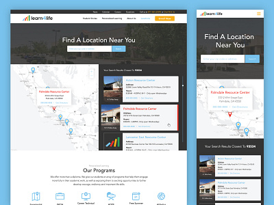 Learn4Life :: Locations blue education finder learning locations map maps mobile pin school search searching uxui web design