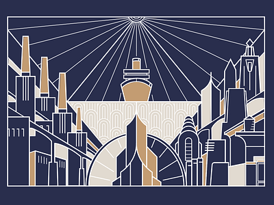 Art Deco line art for Limbo the Passing artdeco city design distopy game lineart modern