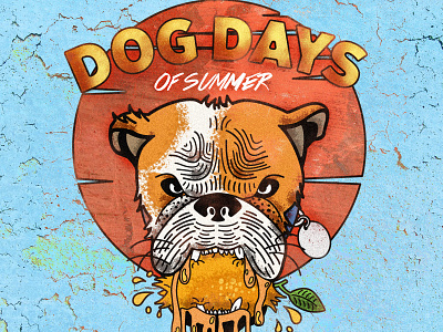 Dog Days of Summer bulldog dog illustration of orange summer texture type