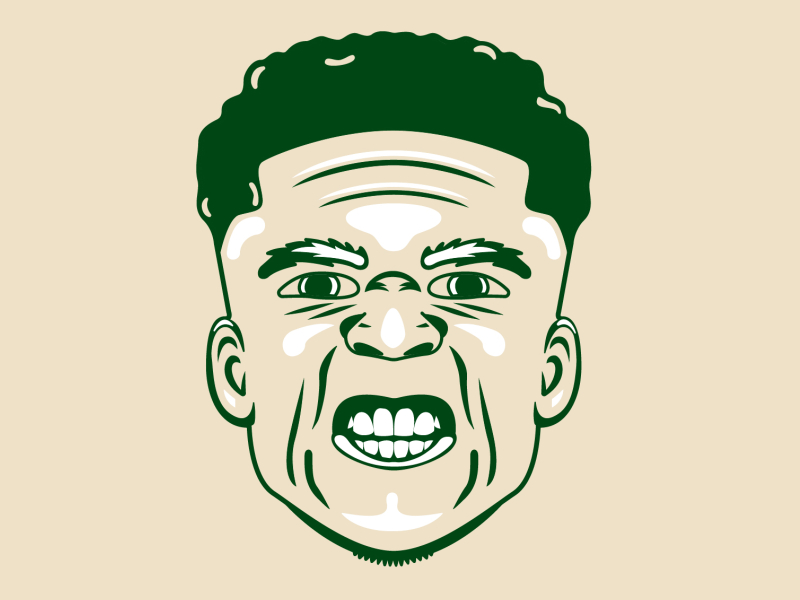 Angry Giannis illustration white tan green basketball milwaukee bucks giannis antetokounmpo angry