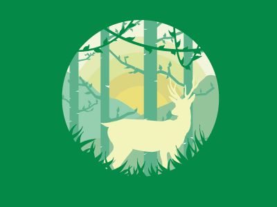 Deer In the Forrest adobe illustrator deer flat design forrest grass illustration mountain nature sun vector vine wood