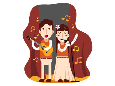 woman and man duet playing guitar and sing boy character editorial flat design girl graphic guitar illstration material sing vector