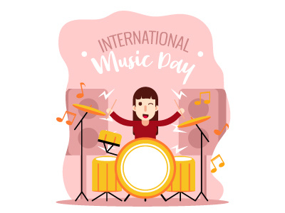 Drummer Girl! character drum editorial flat design girl graphic guitar illstration material sing vector