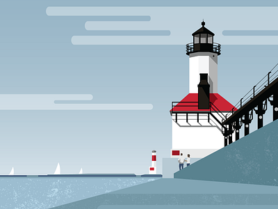 Lake Michigan Lighthouse illustration indiana lake michigan lighthouse sailboats vector